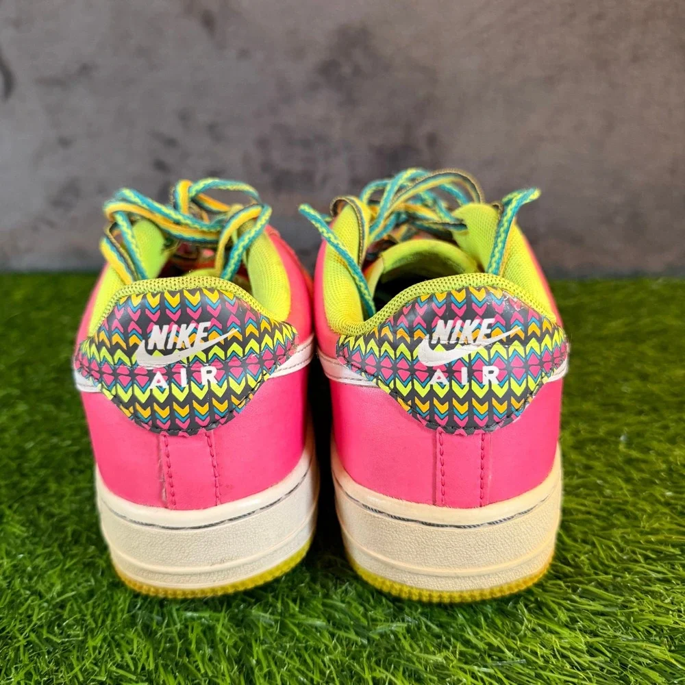 Nike Air Force 1 Low Kids Pink White‎ Green Yellow Lace Up Athletic Shoes 5.5Y